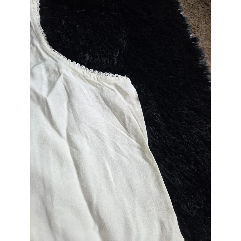 Raya Sun Swing Tank Dress L Cream Embroidery Lace Ruffles Lightweight Buttons - Picture 6 of 11